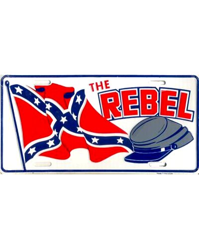 The Rebel (Confederate flag and cap) embossed car tag